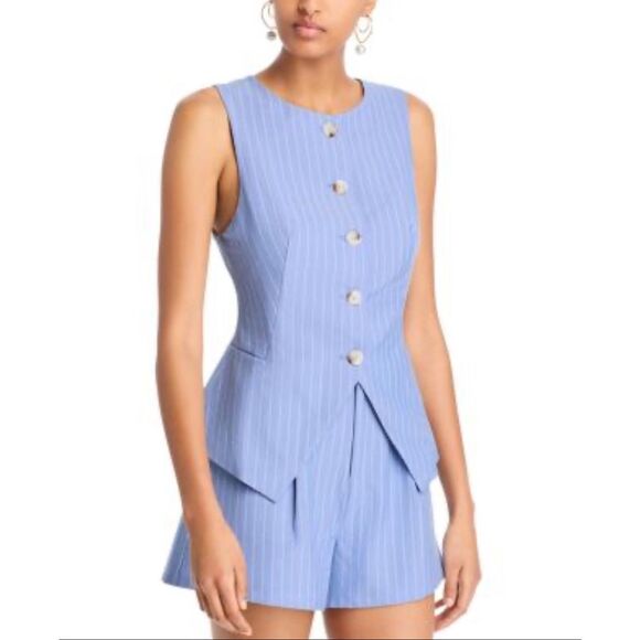 Aqua Pinstripe Shorts and Vest Set - Picture 1 of 3